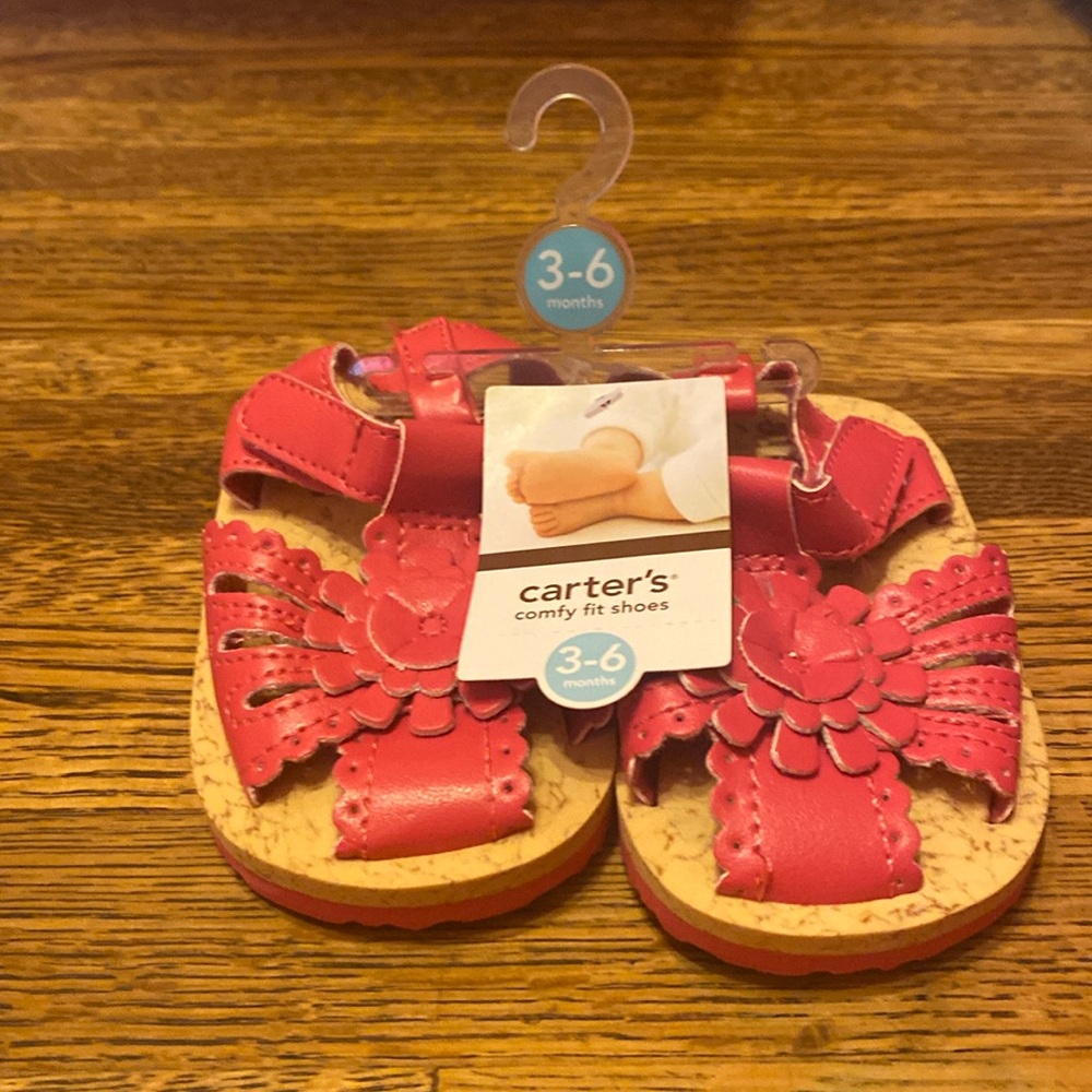 * Carter's Kids pink flower Shoes Sandler tan cork toddler baby size 2 3-6 month